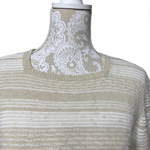 Alfred Dunner Coastal Grandma Core Neutral White and Beige Sweater Preppy - Picture 3 of 5